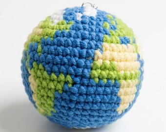 Crochet Earth Keychain, Handmade Globe Amigurumi, Cute Planet Charm, Eco Friendly Gift, Mini Earth Plush