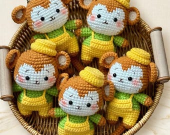 猿のキーホルダー かぎ針編み かわいい動物バッグチャーム ギフト