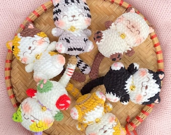 かわいいシェニール猫キーホルダー、柔らかいベルベットのクロシェ子猫、あみぐるみぬいぐるみバッグチャーム、かわいいギフト