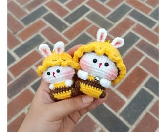 かぎ針編みのミツバチキーホルダー、かわいい動物のぬいぐるみチャーム、かわいいあみぐるみバッグチャーム、手作りギフト