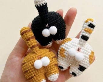 Funny Cat Keychain Crochet Cute Cat Butt Bag Charm Gift