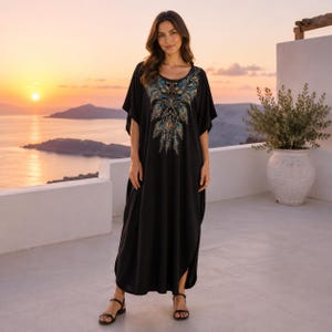 Boho Black Embroidered Dress - Etsy