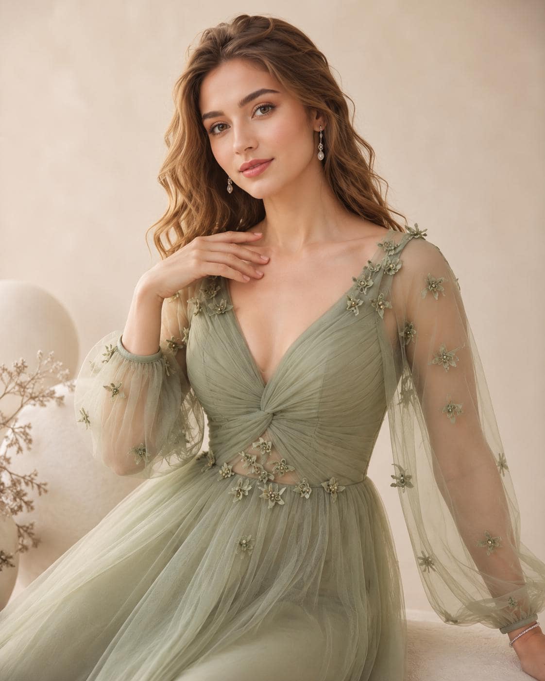Sage Green Tulle Wedding Dress