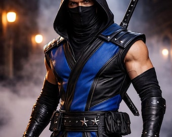 Black Leather Ninja Assassin Costume Hooded LARP Armor Samurai Warrior Cosplay Outfit Medieval