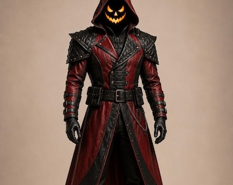 Handcrafted Leather Grim Reaper Costume, Gothic Warrior Long Coat, Halloween Cosplay Outfit