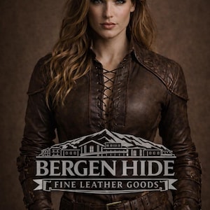 Chaqueta vikinga de cuero genuino con cordones para mujer • Disfraz de cosplay medieval renacentista