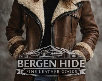 Chaqueta de piel de oveja para mujer, abrigo de invierno de aviador de piel auténtica marrón