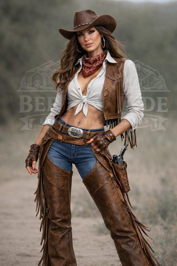 Women Western Leather Chaps Vest Genuine Leather Cowgirl  display picture 2