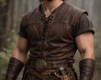 Viking Leather Jerkin Armor |  Medieval Vest | LARP Warrior Jerkin with Arm Guards