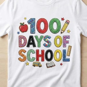 100 Days of School PNG Chenille Patch | Faux Embroidery Sublimation Design  Teacher 100th Day Shirt Retro School Bus Apple  Digital Download