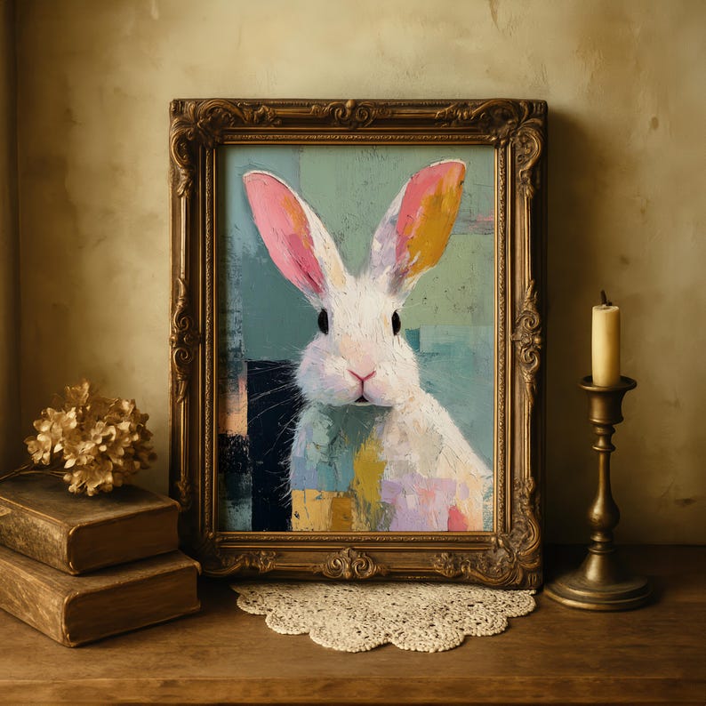 Printable Angora Rabbit Portrait - Modern Colorful Art, Textured ...