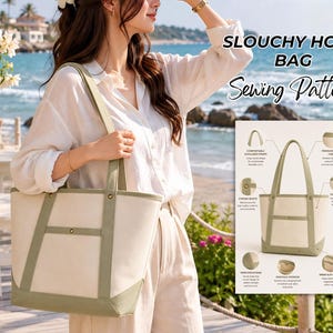 Tote Bag Sewing Pattern, Multi Pocket Canvas Shopper Bag, Easy DIY Sewing Tutorial, Photo Instructions, Video Guide, Instant Download