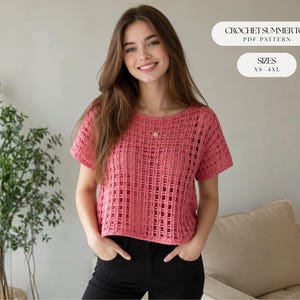 Molde de blusa de crochê para o verão em PDF | Molde fácil para blusa de renda | Blusa boho de crochê | Ideal para iniciantes | Tamanhos do PP ao 4XG | Download instantâneo