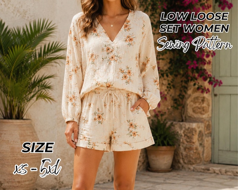 Summer Loungewear Sewing Pattern for Women, Loose Fit Top and Shorts ...