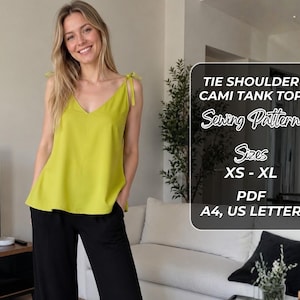 Tie Shoulder Cami Tank Top Sewing Pattern PDF, V Neck Summer Top, Beginner Sewing Pattern, A4 US Letter, Instant Download