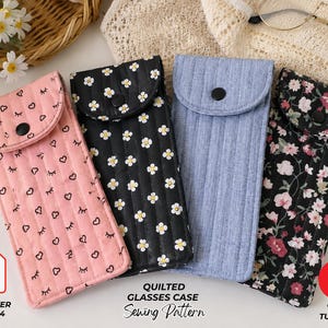 Quilted Glasses Case Sewing Pattern PDF | Fabric Eyeglass Pouch Tutorial | Beginner DIY Sunglasses Case | Video Tutorial | A4 & US Letter
