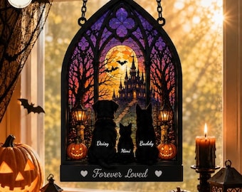 Custom Pet Memorial Suncatcher: Gothic Halloween Window Hanging Decor