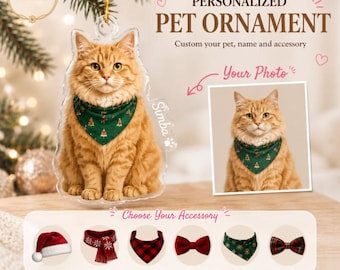 Personalized Pet Photo Ornament, Custom Acrylic Pet Keepsake, Dog Cat Memorial Gift