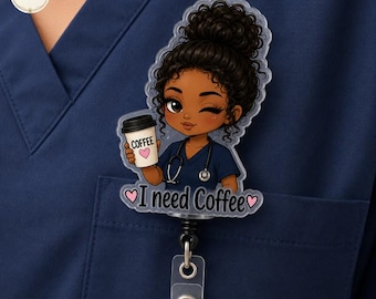 Custom Chibi Nurse Badge Reel, Personalized Healthcare ID Holder, Retractable Acrylic Badge Clip,  Vet Tech Gift