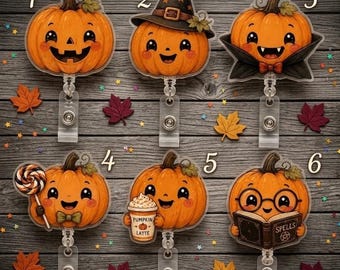 Halloween Pumpkin Badge Reel, Kawaii Ghost ID Holder, Cozy Fall Nurse Teacher Gift