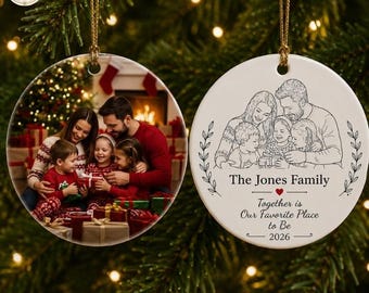 Custom Watercolor Family Photo Christmas Ornament: Personalized Keepsake Tree Decoration