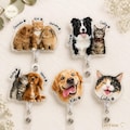 Custom Pet Portrait Badge Reel, Personalized Dog Cat ID Holder, Nurse Teacher Vet Tech
