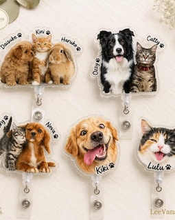 Custom Pet Portrait Badge Reel, Personalized Dog Cat ID Holder, Nurse Teacher Vet Tech By LeeVana By LeeVana Shop owned by Le 8 months on Etsy