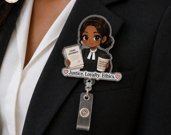 Custom Chibi Lawyer Badge Reel, Personalized Attorney ID Holder, Retractable Acrylic Clip