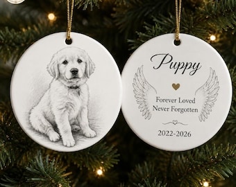 Custom Pet Memorial Ornament: Watercolor Photo Ceramic Keepsake (Personalized Name & Date)