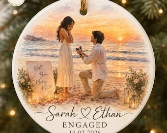 Personalized Watercolor Photo Ceramic Ornament, Engagement Keepsake, Couple Gift