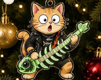 Custom Cat Guitar Ornament, Personalized Pet Photo Acrylic Keepsake, Cat Lover Christmas Decor