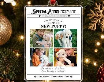 Custom Puppy Photo Ornament, Personalized Pet Announcement Keepsake, Pet Lover Accessory