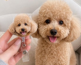 Custom Pet Photo Badge Reel, Personalized Acrylic ID Holder, Retractable Clip