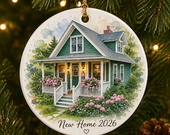 Custom Watercolor House Portrait Ornament, Ceramic New Home Gift