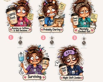 Funny Nurse Badge Reel, Retractable Acrylic Clip, Healthcare Humor Accessory, Vet Tech Gift