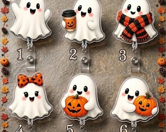 Ghost Badge Reel, Halloween Retractable ID Holder, Kawaii Fall Clip, Nurse Teacher Gift