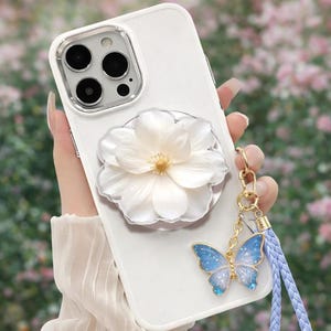 White Flower Magsafe Phone Grip - Magnetic Pop Socket Kickstand for Phone Kindle