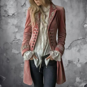 Jaqueta feminina de veludo bordado com mangas compridas | Casaco vintage de veludo com patchwork em cor sólida | Casaco elegante e sofisticado | Blazer estilo europeu