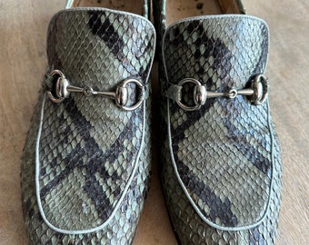 Gucci Horsebit Loafers Python Snakeskin Women's Vintage Italy 10 B