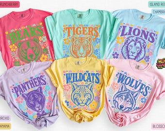 Custom Floral School Mascot Shirt, Teacher Mascot Comfort Colors Tee