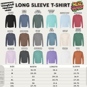 The image is a color palette of long sleeve t-shirts, featuring various colors and styles.