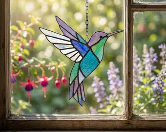 Hummingbird Stained Glass Suncatcher Collection | Colorful Flight Light-Catchers,Bird Wall Art,Indoor Decor,Memory Sympathy Gift,Home Decor