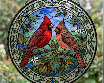 Cardinal Stained Glass Suncatcher, Bird Window Hanging, Cardinal Wall Decor, Nature Inspired Glass Ornament, Gift for Bird Lovers