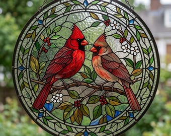 Acchiappasole in vetro colorato a forma di cardinale, decorazione da appendere alla finestra, ornamento da parete a forma di cardinale, ornamento in vetro ispirato alla natura, regalo per gli amanti degli uccelli