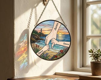 Decorazione personalizzata per finestre con motivo madre e figlio / Decorazione su misura per vetrata artistica