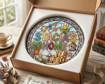 Personalized Floral Stained Glass Suncatcher | Custom Home Window Decor