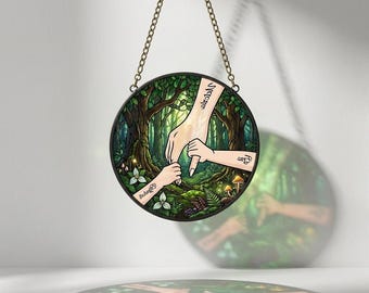 Acchiappasole personalizzato per madre e figlio / Ornamento in vetro colorato personalizzato, decorazione con nome di famiglia