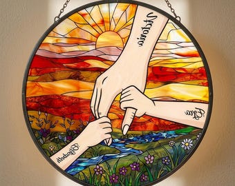 Acchiappasole personalizzato per madre e figlio / Decorazione personalizzata per vetrata artistica (ornamento)