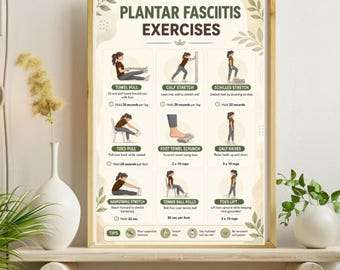 Plantar Fasciitis Exercises | Foot Stretching Routine Printable | Heel Pain Relief PDF | Foot Therapy Exercises
