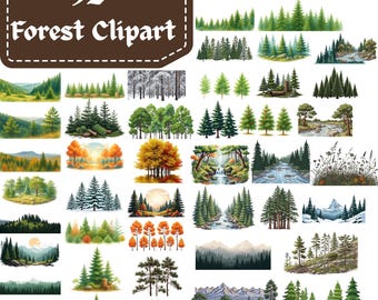 Forest Clipart Bundle PNG | Woodland Animals Trees Nature Clipart | Nursery Art Graphics | Sublimation Design | Commercial Use